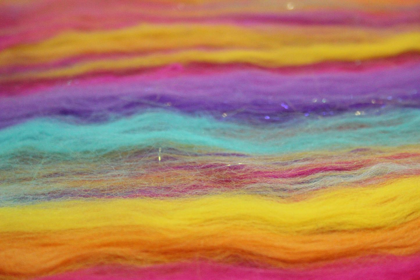 Merino Art Batt - Pink Yellow Purple Blue Orange - 85 grams 2.9 oz - Wool for felting, spinning and weaving