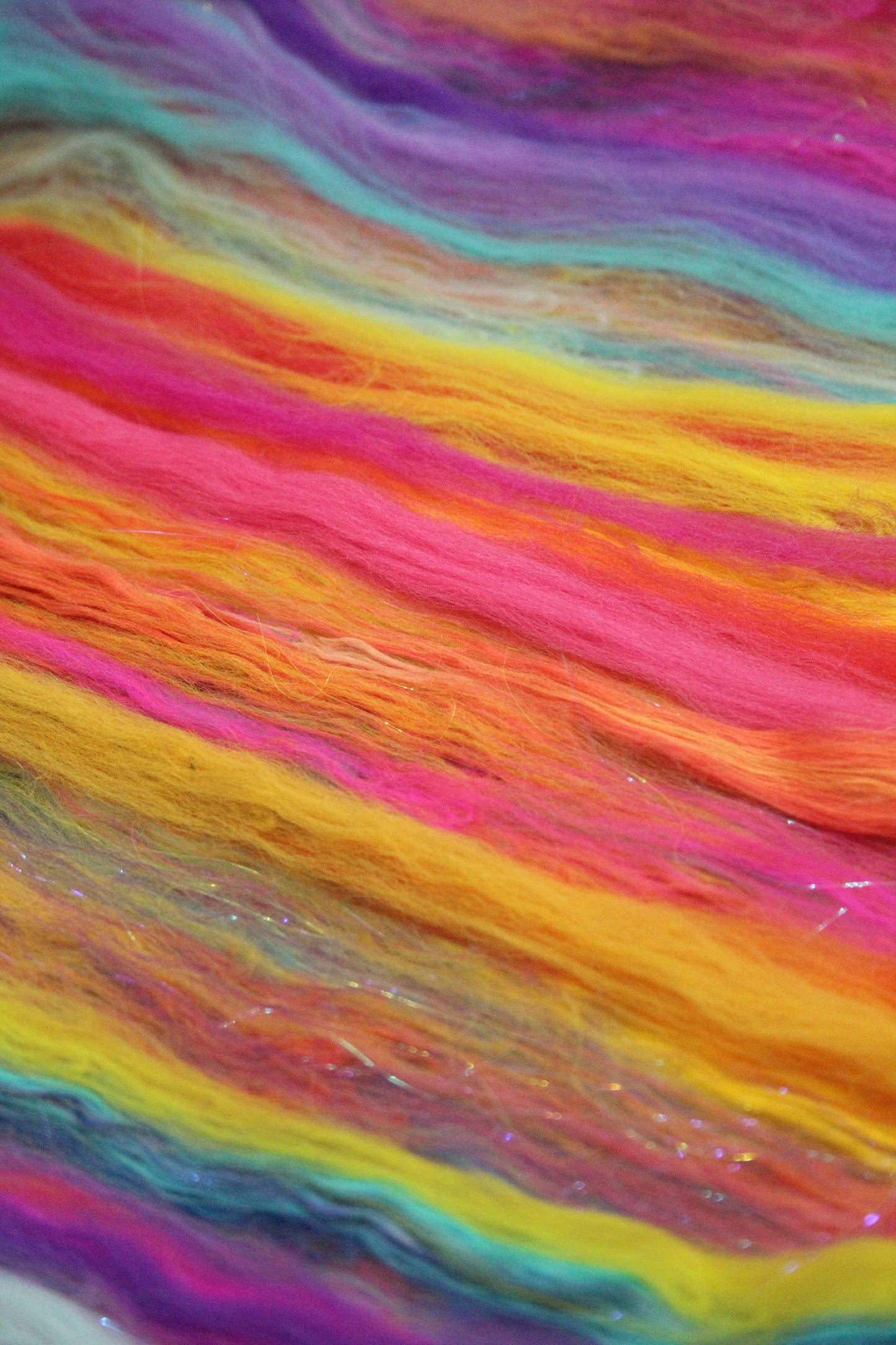 Merino Art Batt - Pink Yellow Purple Blue Orange - 85 grams 2.9 oz - Wool for felting, spinning and weaving