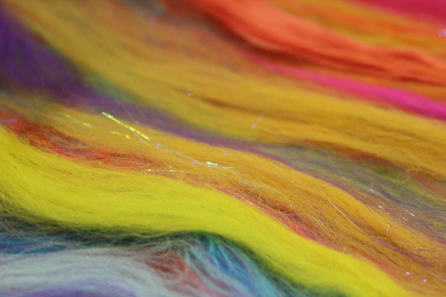 Merino Art Batt - Pink Yellow Purple Blue Orange - 85 grams 2.9 oz - Wool for felting, spinning and weaving