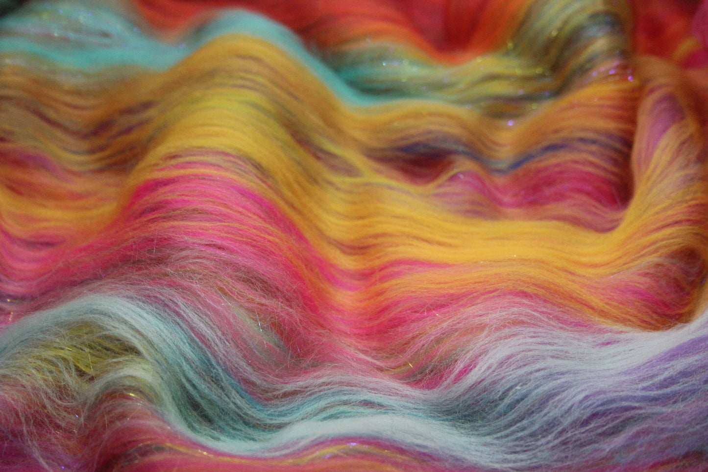 Merino Art Batt - Pink Yellow Purple Blue Orange - 85 grams 2.9 oz - Wool for felting, spinning and weaving
