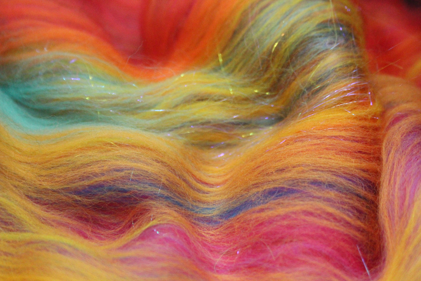 Merino Art Batt - Pink Yellow Purple Blue Orange - 85 grams 2.9 oz - Wool for felting, spinning and weaving