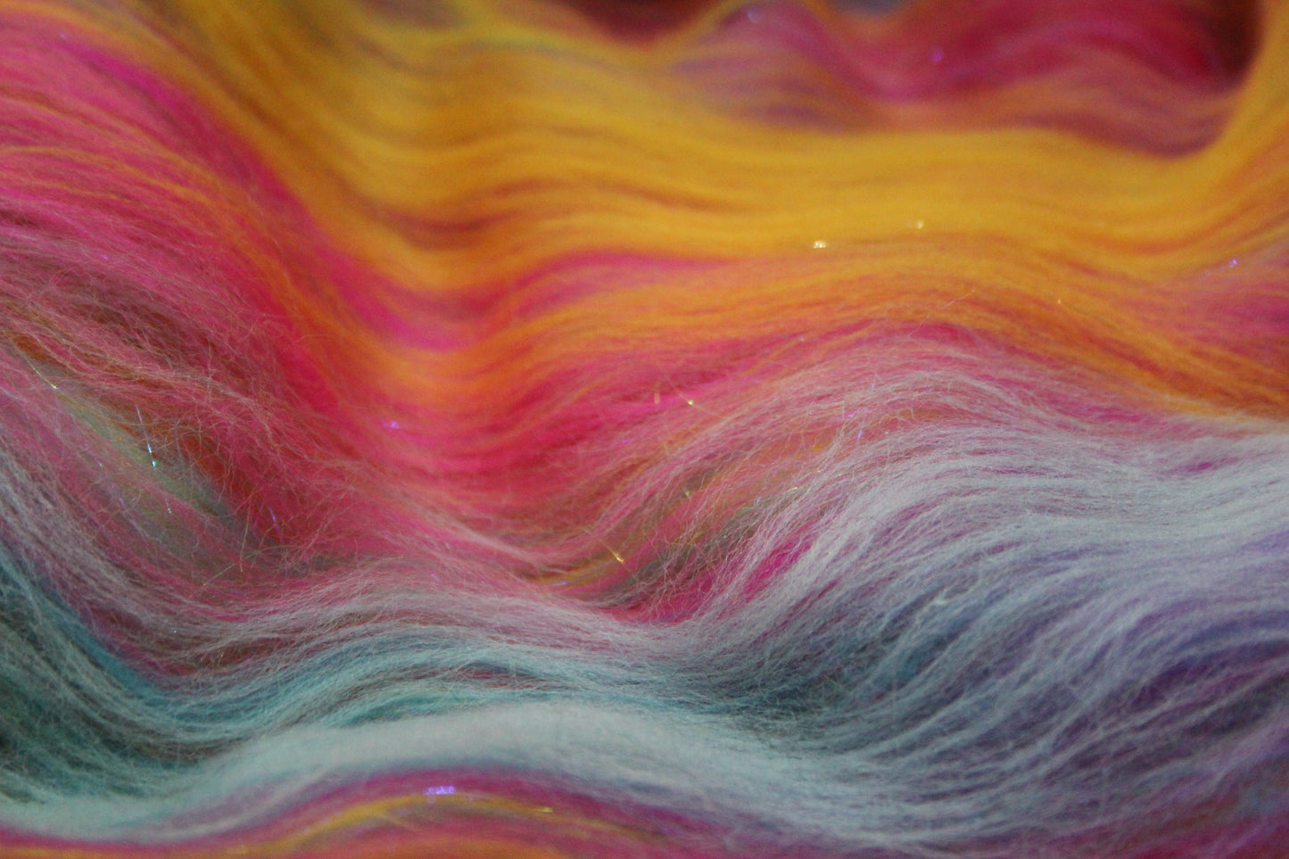 Merino Art Batt - Pink Yellow Purple Blue Orange - 85 grams 2.9 oz - Wool for felting, spinning and weaving