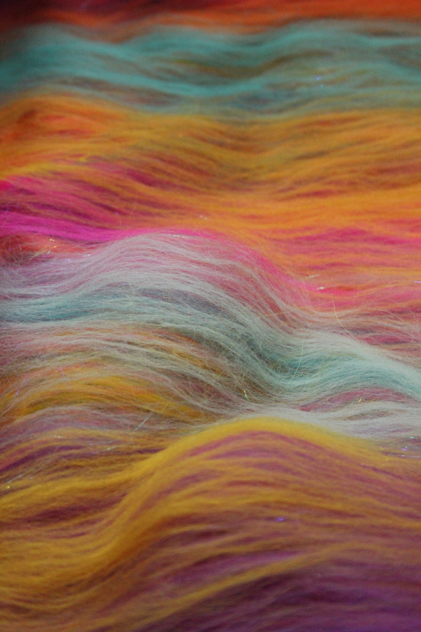 Merino Art Batt - Pink Yellow Purple Blue Orange - 85 grams 2.9 oz - Wool for felting, spinning and weaving