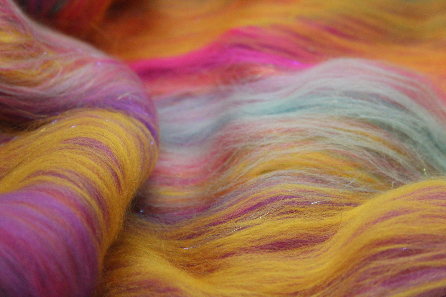 Merino Art Batt - Pink Yellow Purple Blue Orange - 85 grams 2.9 oz - Wool for felting, spinning and weaving