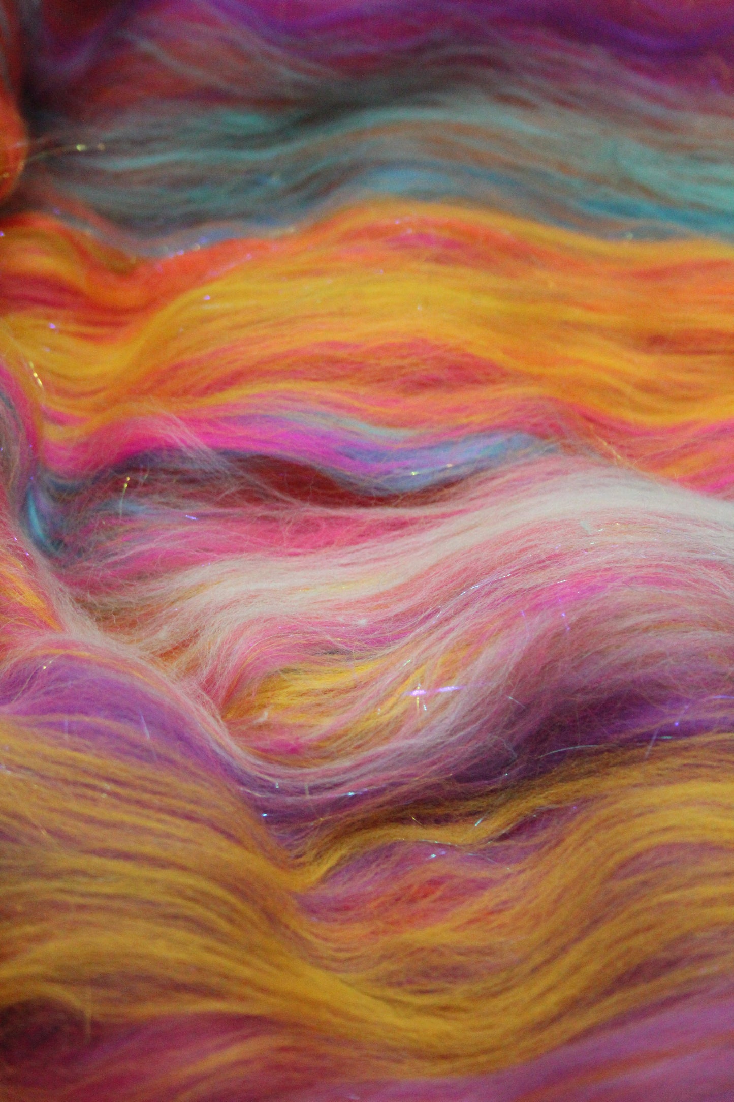 Merino Art Batt - Pink Yellow Purple Blue Orange - 85 grams 2.9 oz - Wool for felting, spinning and weaving