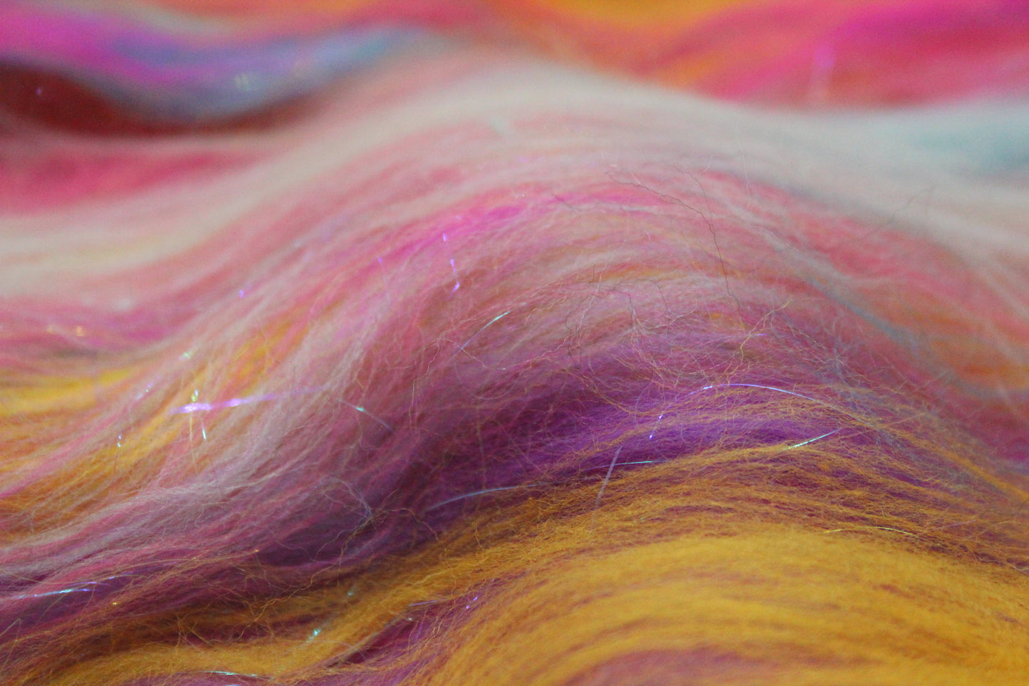 Merino Art Batt - Pink Yellow Purple Blue Orange - 85 grams 2.9 oz - Wool for felting, spinning and weaving