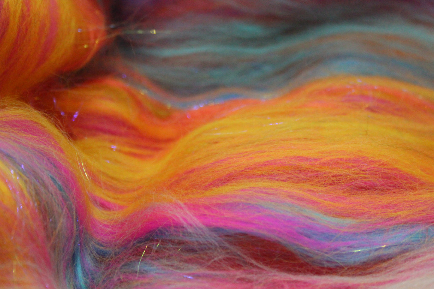 Merino Art Batt - Pink Yellow Purple Blue Orange - 85 grams 2.9 oz - Wool for felting, spinning and weaving