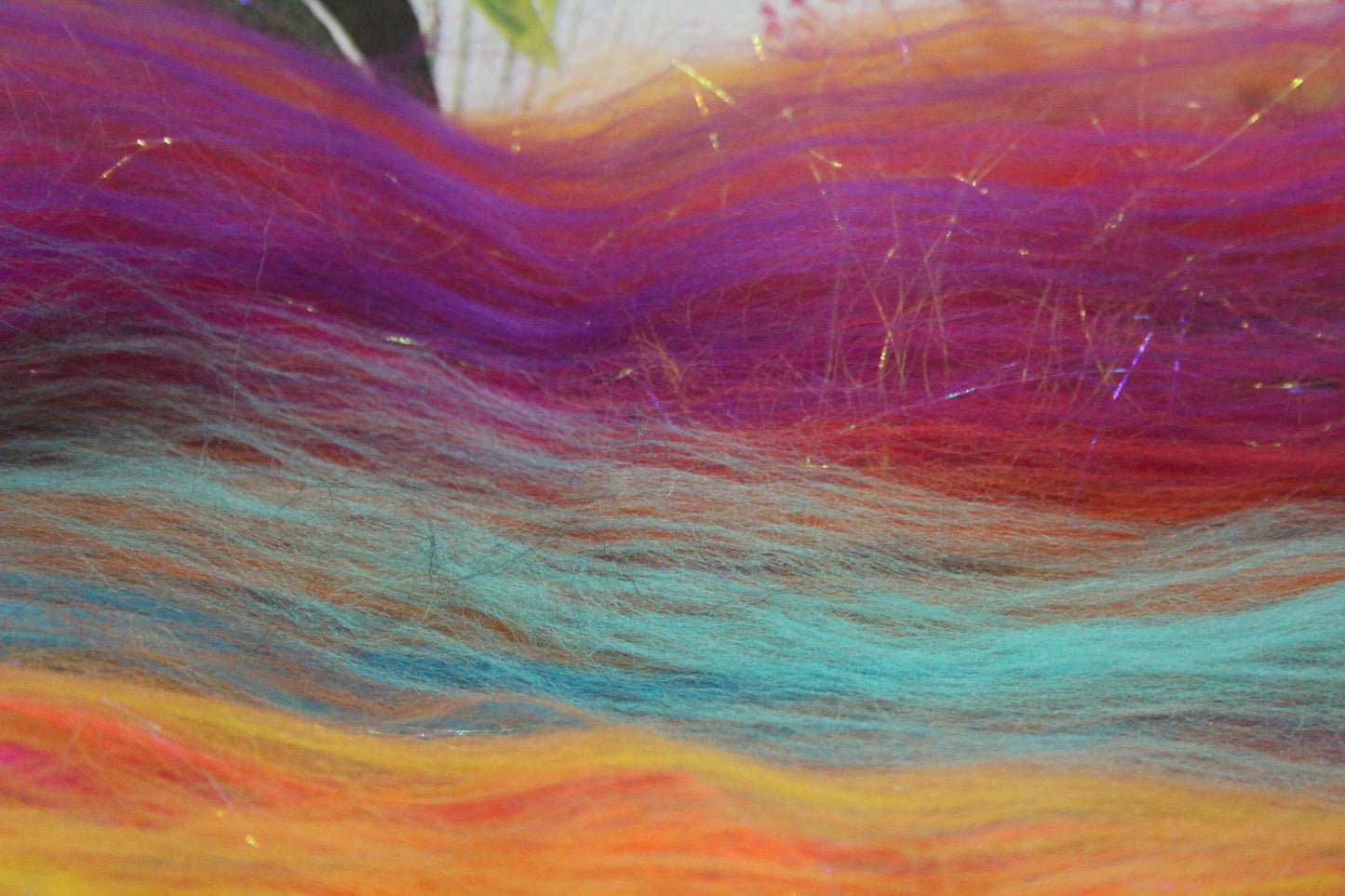 Merino Art Batt - Pink Yellow Purple Blue Orange - 85 grams 2.9 oz - Wool for felting, spinning and weaving
