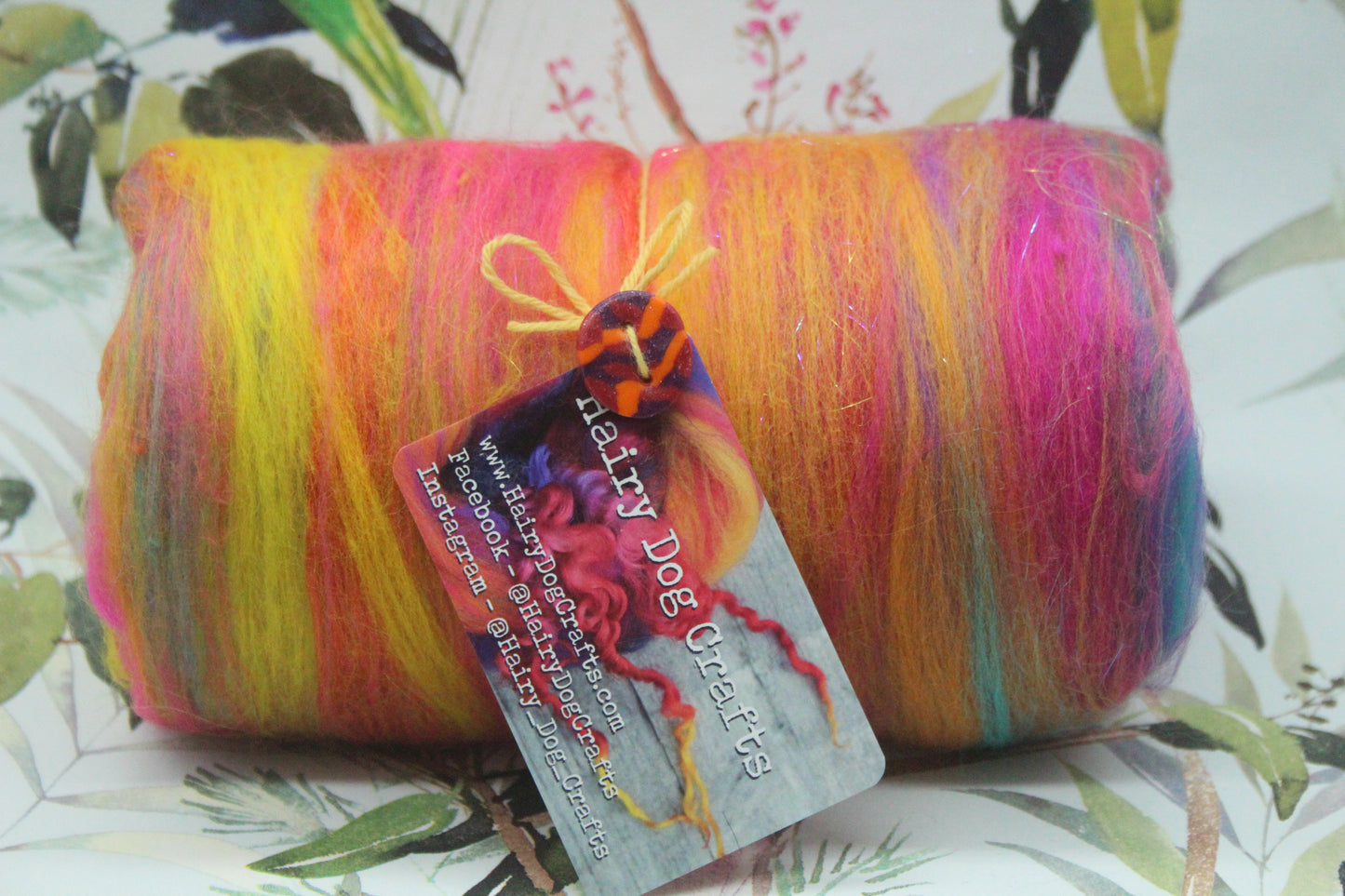 Merino Art Batt - Pink Yellow Purple Blue Orange - 85 grams 2.9 oz - Wool for felting, spinning and weaving
