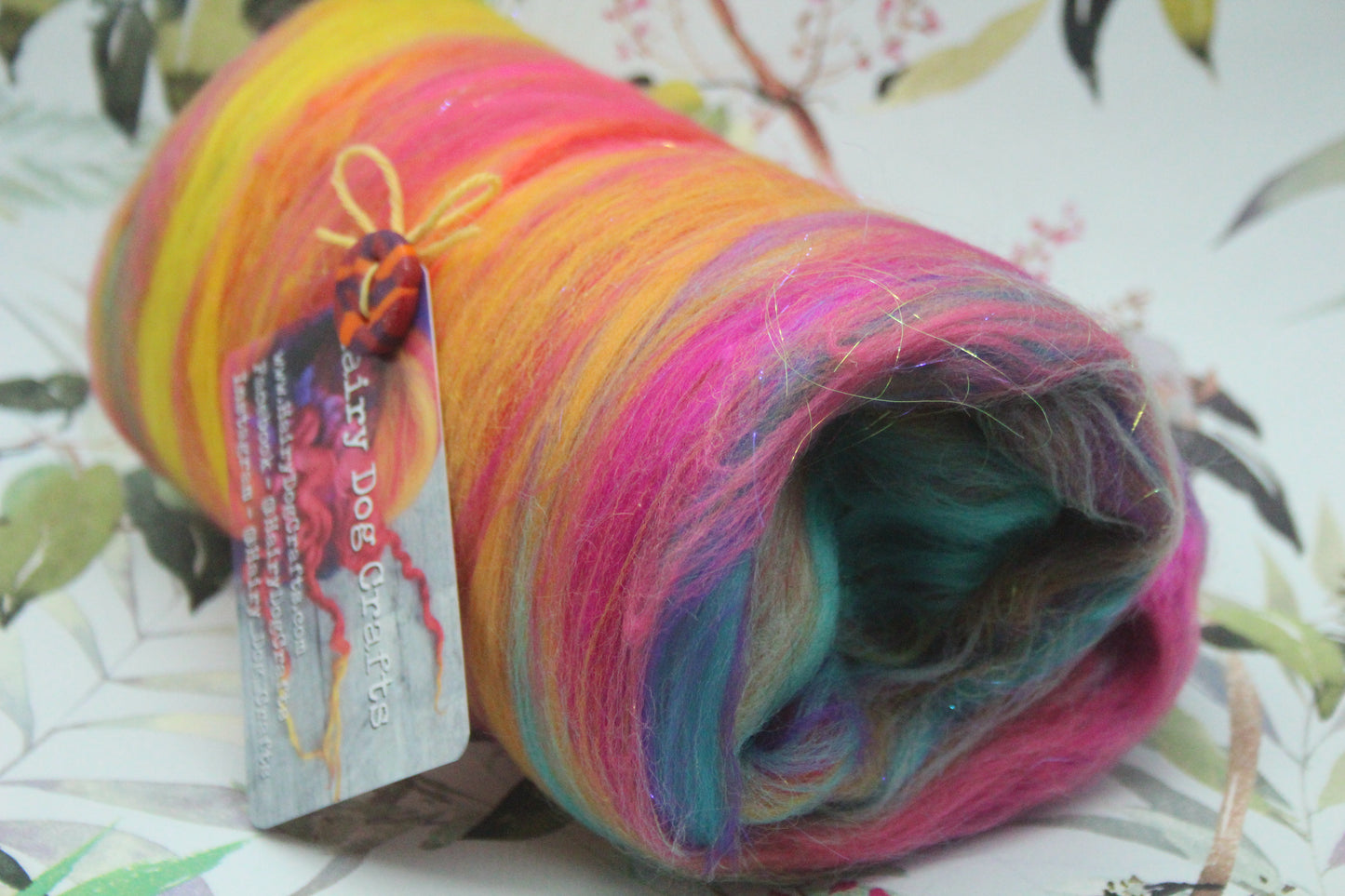 Merino Art Batt - Pink Yellow Purple Blue Orange - 85 grams 2.9 oz - Wool for felting, spinning and weaving