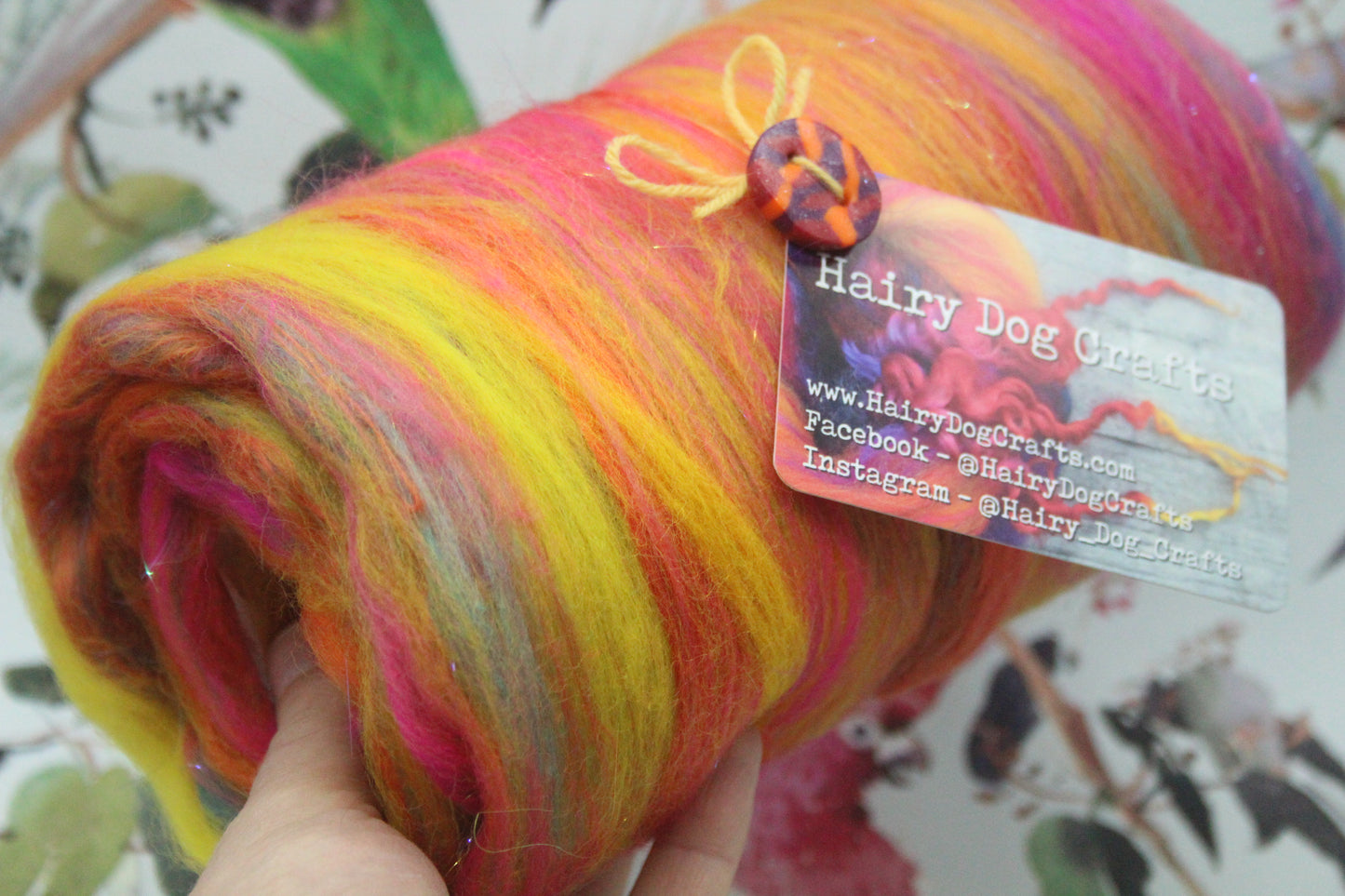 Merino Art Batt - Pink Yellow Purple Blue Orange - 85 grams 2.9 oz - Wool for felting, spinning and weaving