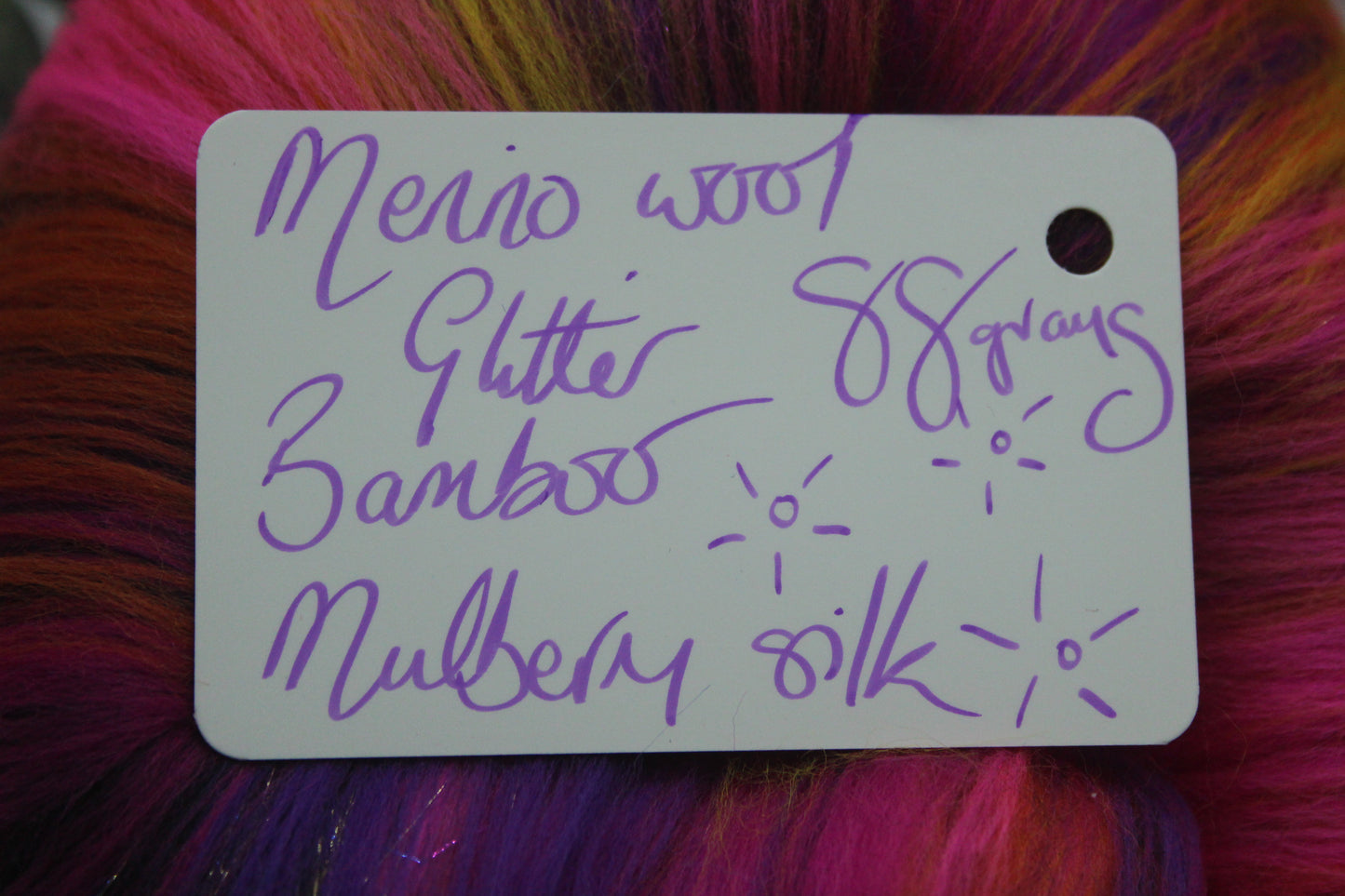 Merino Art Batt - Pink Yellow Purple Orange - 88 grams 3.1 oz - Wool for felting, spinning and weaving