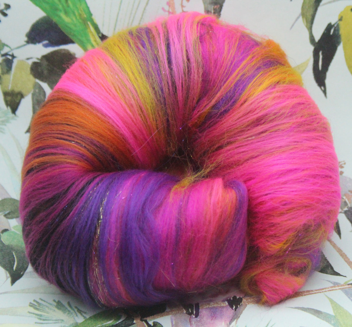 Merino Art Batt - Pink Yellow Purple Orange - 88 grams 3.1 oz - Wool for felting, spinning and weaving