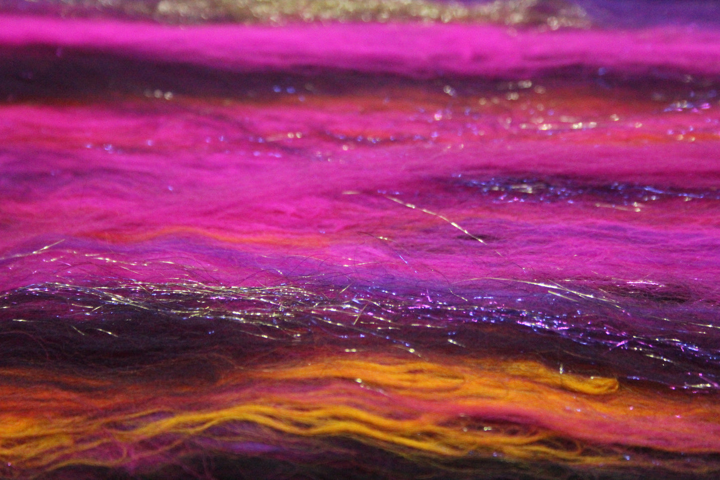Merino Art Batt - Pink Yellow Purple Orange - 88 grams 3.1 oz - Wool for felting, spinning and weaving