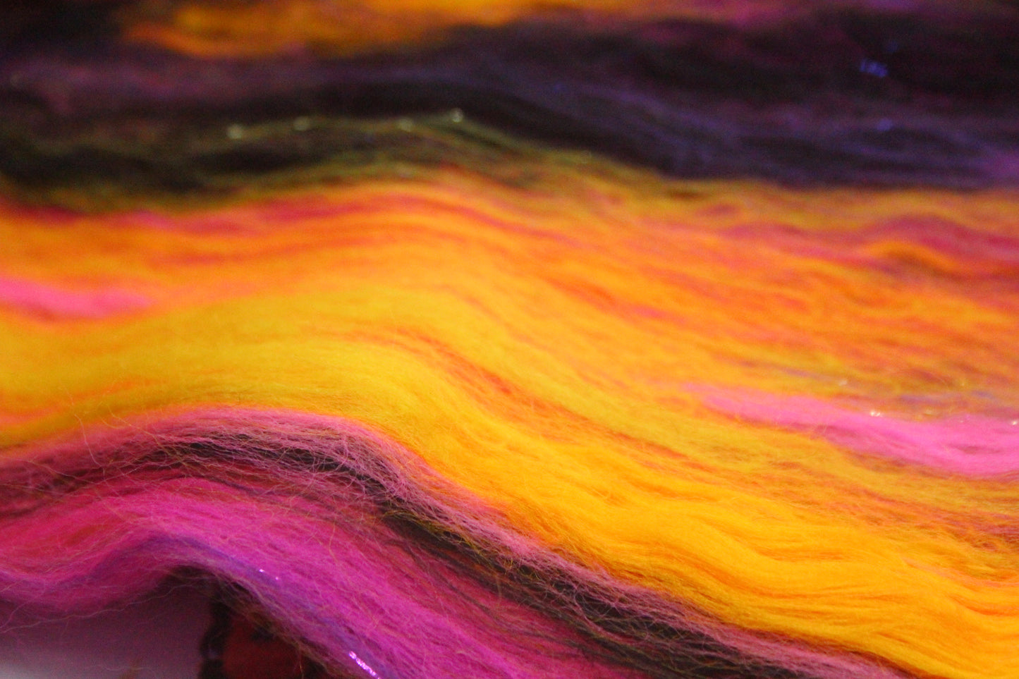 Merino Art Batt - Pink Yellow Purple Orange - 88 grams 3.1 oz - Wool for felting, spinning and weaving