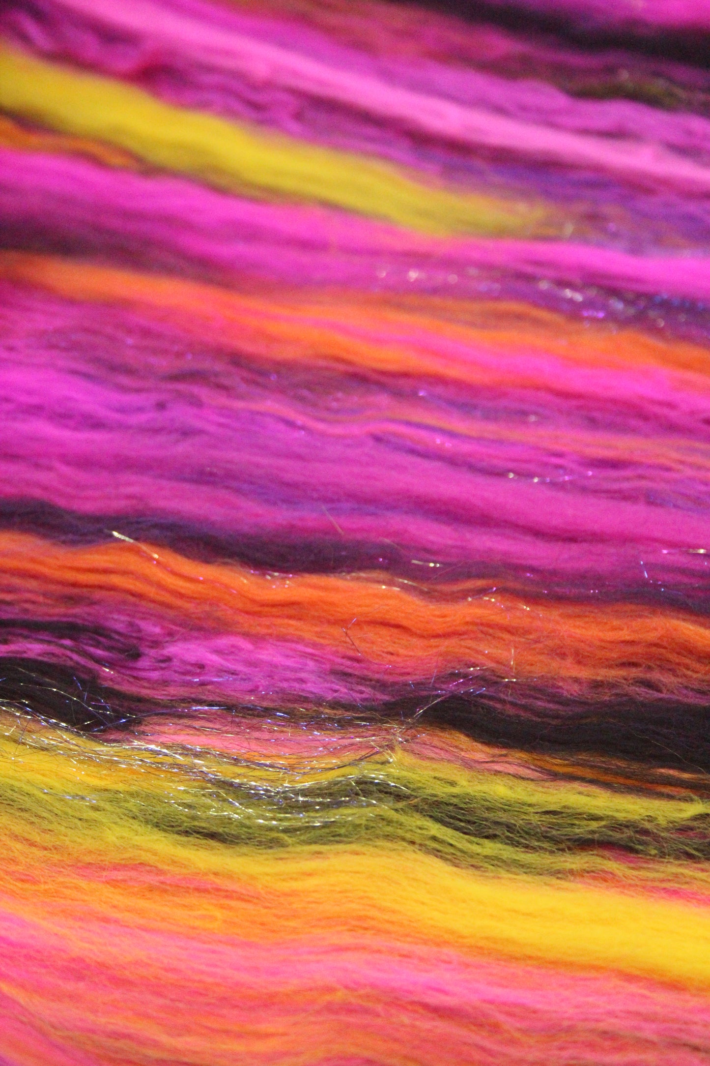 Merino Art Batt - Pink Yellow Purple Orange - 88 grams 3.1 oz - Wool for felting, spinning and weaving