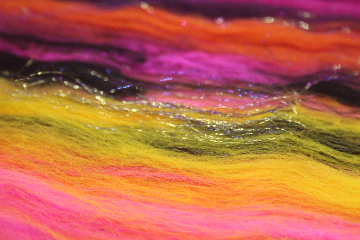 Merino Art Batt - Pink Yellow Purple Orange - 88 grams 3.1 oz - Wool for felting, spinning and weaving