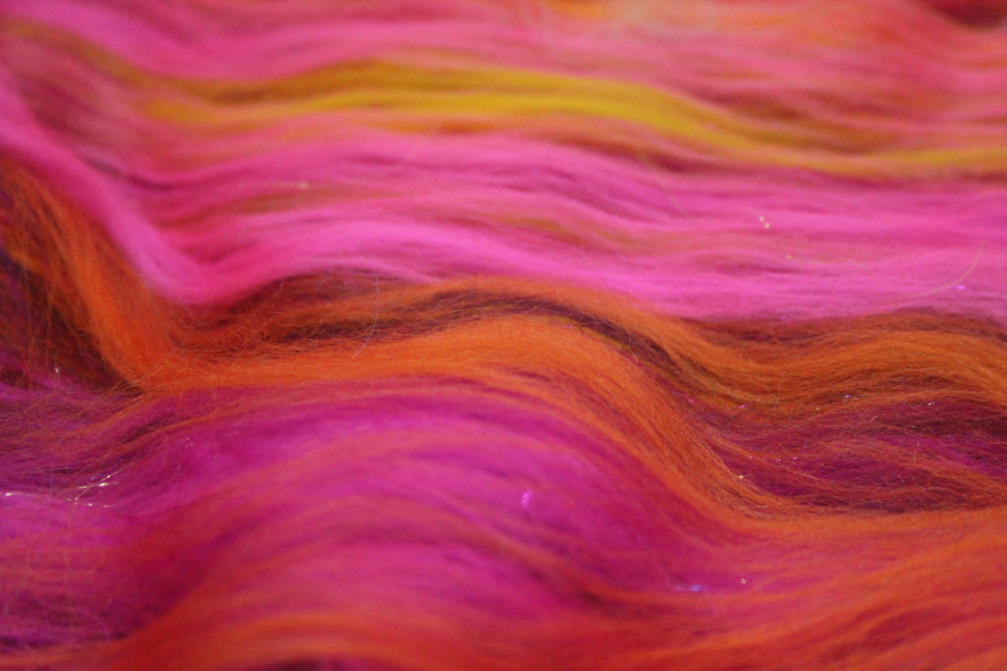 Merino Art Batt - Pink Yellow Purple Orange - 88 grams 3.1 oz - Wool for felting, spinning and weaving