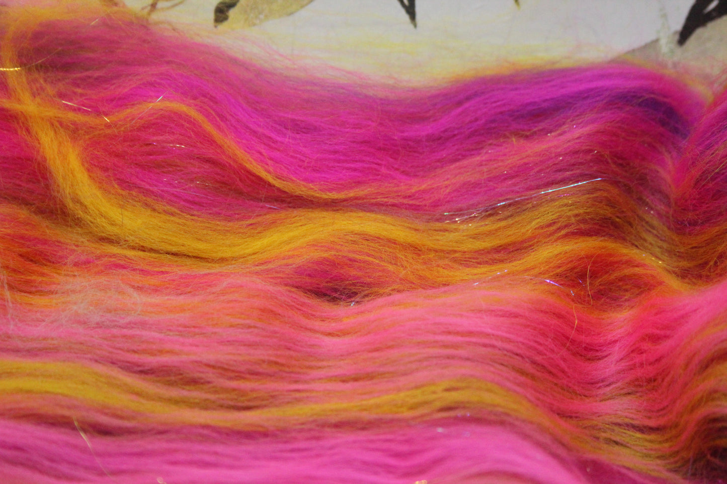 Merino Art Batt - Pink Yellow Purple Orange - 88 grams 3.1 oz - Wool for felting, spinning and weaving