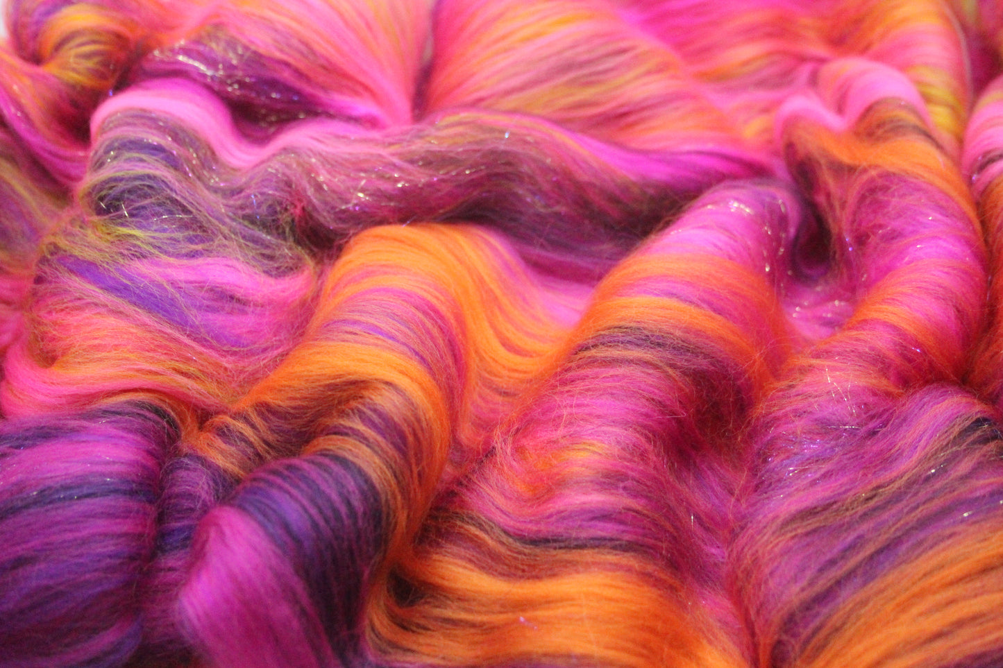 Merino Art Batt - Pink Yellow Purple Orange - 88 grams 3.1 oz - Wool for felting, spinning and weaving