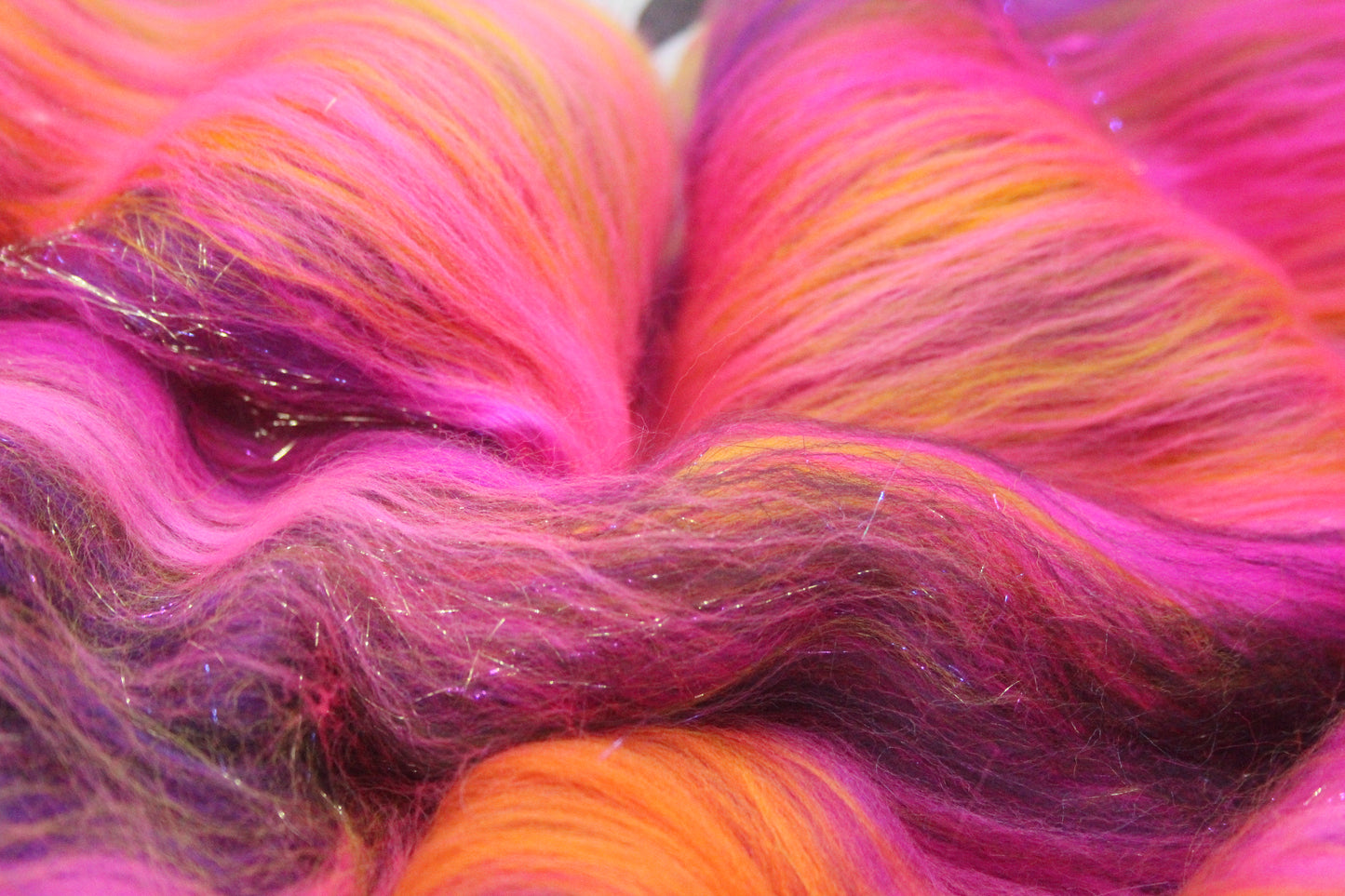 Merino Art Batt - Pink Yellow Purple Orange - 88 grams 3.1 oz - Wool for felting, spinning and weaving