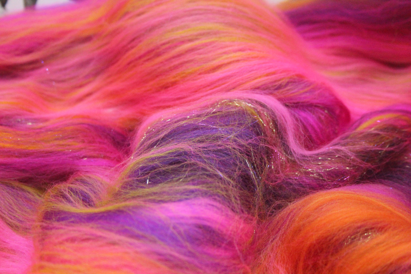 Merino Art Batt - Pink Yellow Purple Orange - 88 grams 3.1 oz - Wool for felting, spinning and weaving