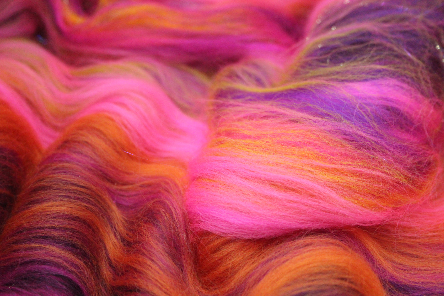Merino Art Batt - Pink Yellow Purple Orange - 88 grams 3.1 oz - Wool for felting, spinning and weaving