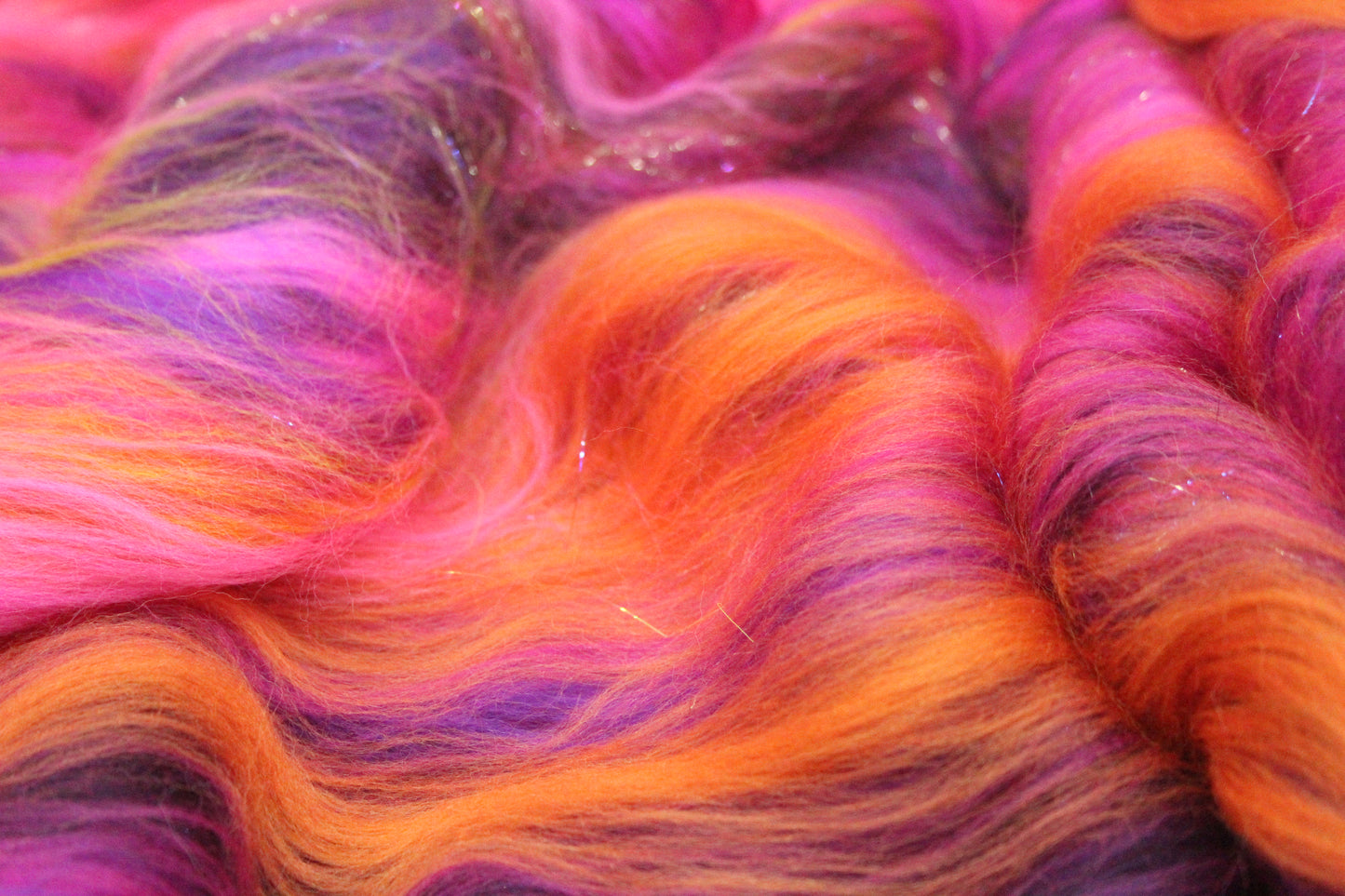 Merino Art Batt - Pink Yellow Purple Orange - 88 grams 3.1 oz - Wool for felting, spinning and weaving