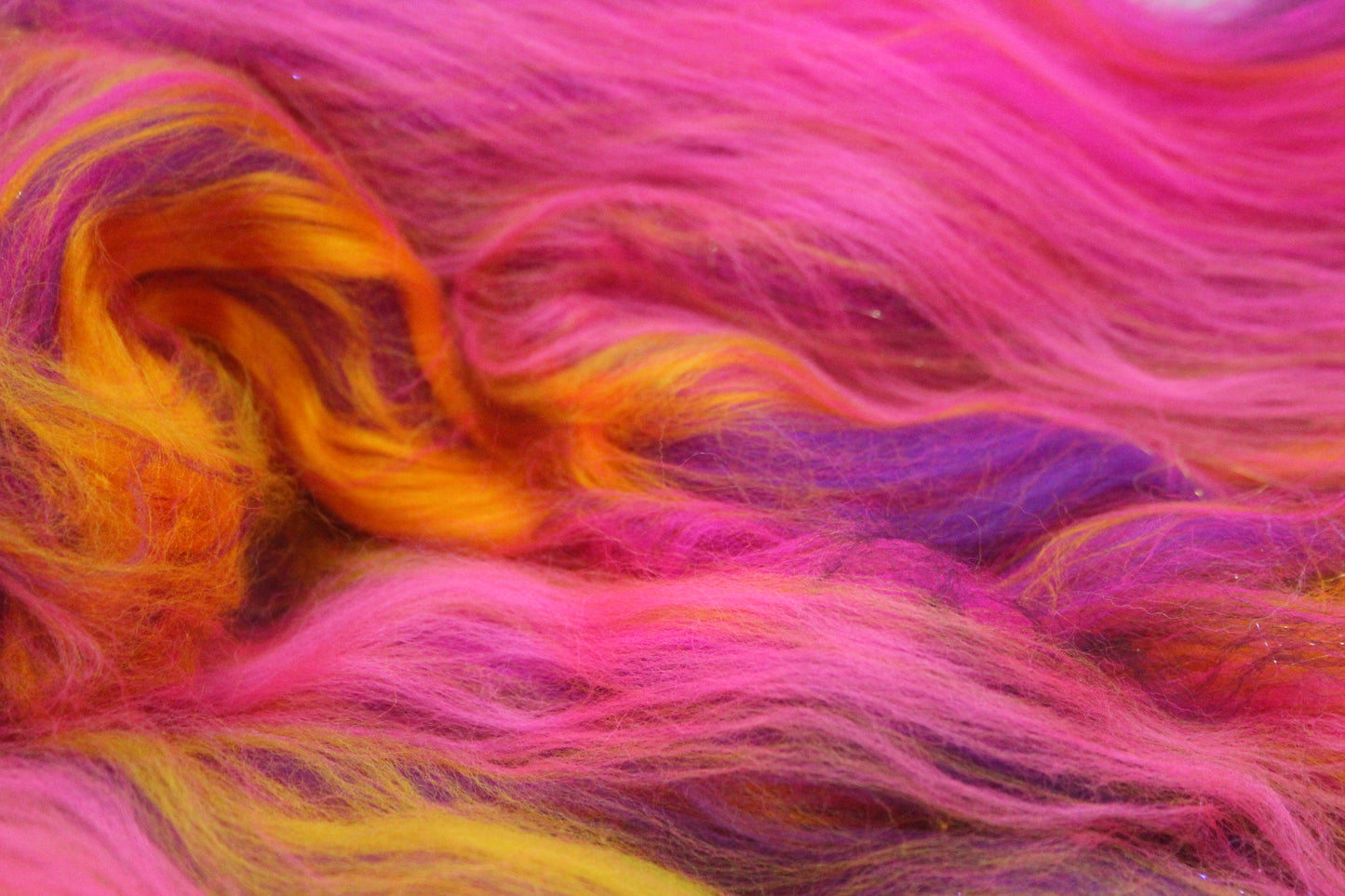 Merino Art Batt - Pink Yellow Purple Orange - 88 grams 3.1 oz - Wool for felting, spinning and weaving
