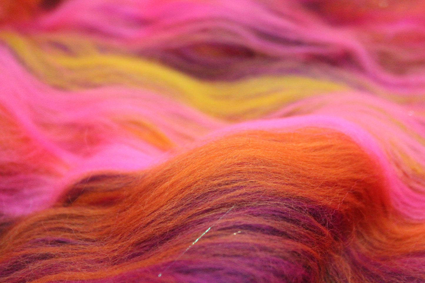Merino Art Batt - Pink Yellow Purple Orange - 88 grams 3.1 oz - Wool for felting, spinning and weaving