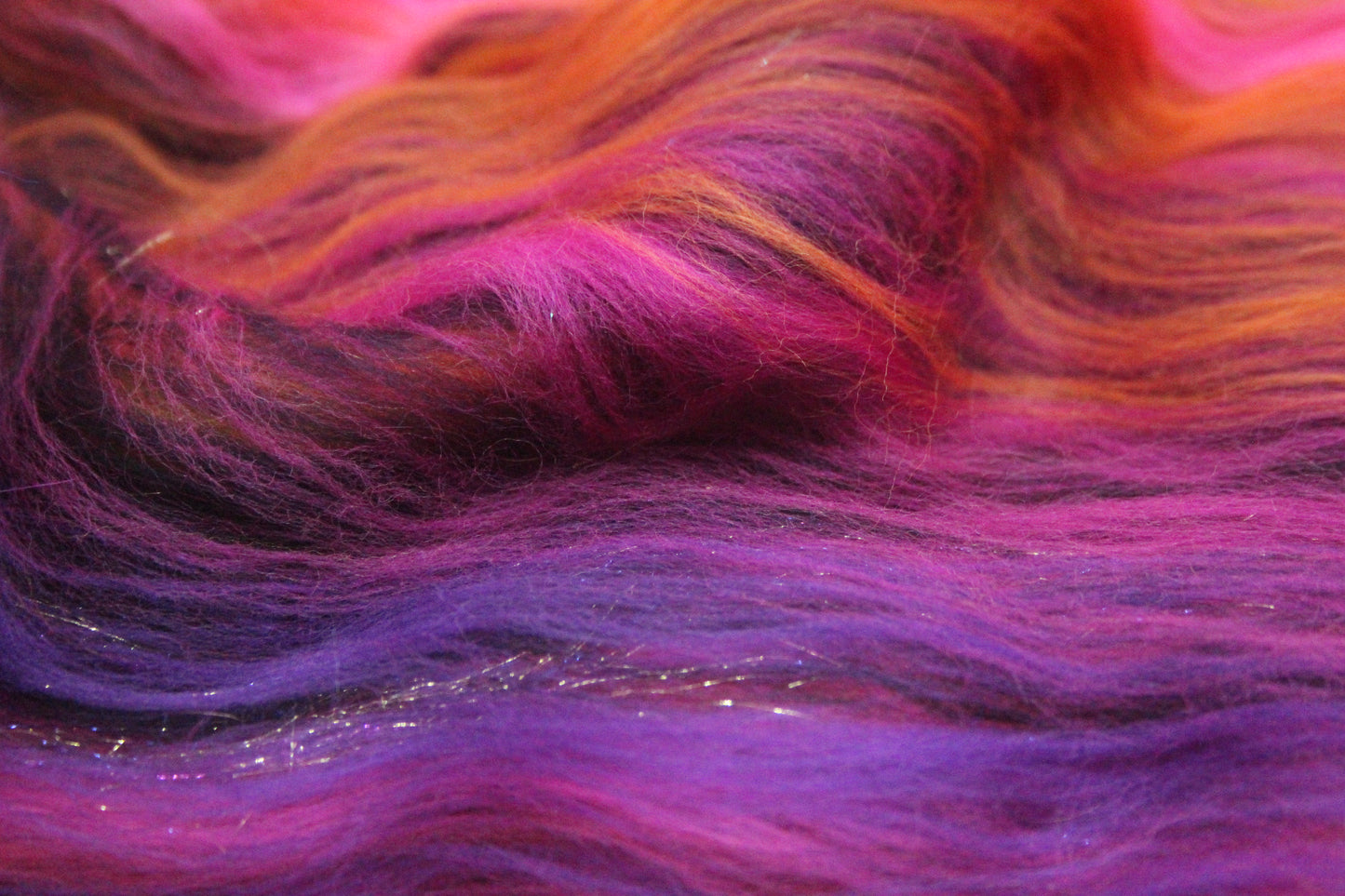 Merino Art Batt - Pink Yellow Purple Orange - 88 grams 3.1 oz - Wool for felting, spinning and weaving