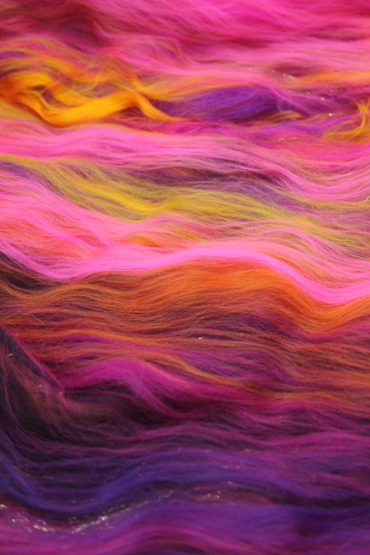 Merino Art Batt - Pink Yellow Purple Orange - 88 grams 3.1 oz - Wool for felting, spinning and weaving