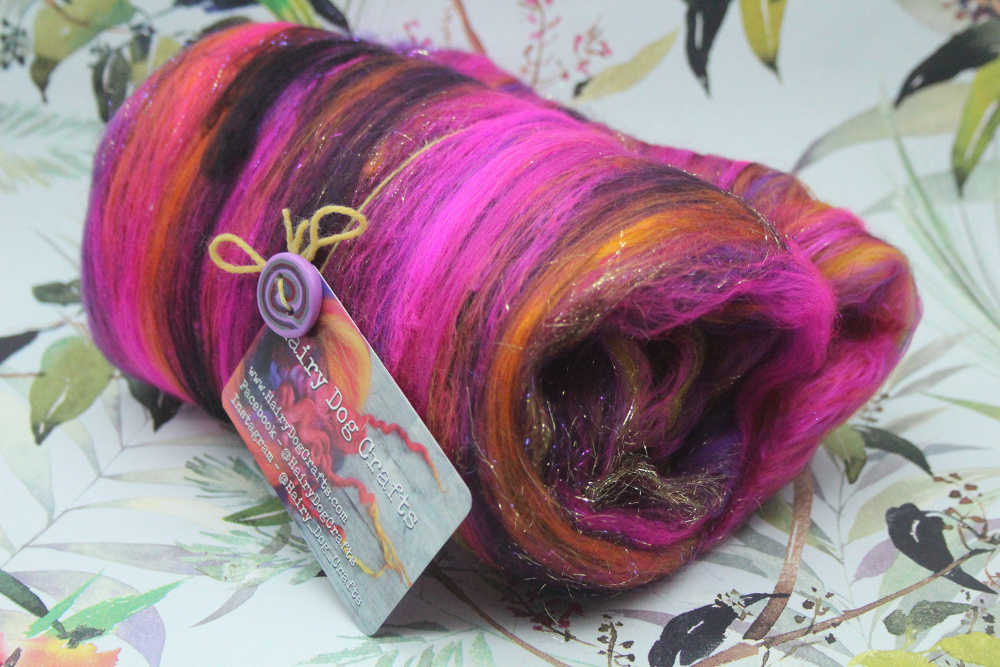 Merino Art Batt - Pink Yellow Purple Orange - 88 grams 3.1 oz - Wool for felting, spinning and weaving