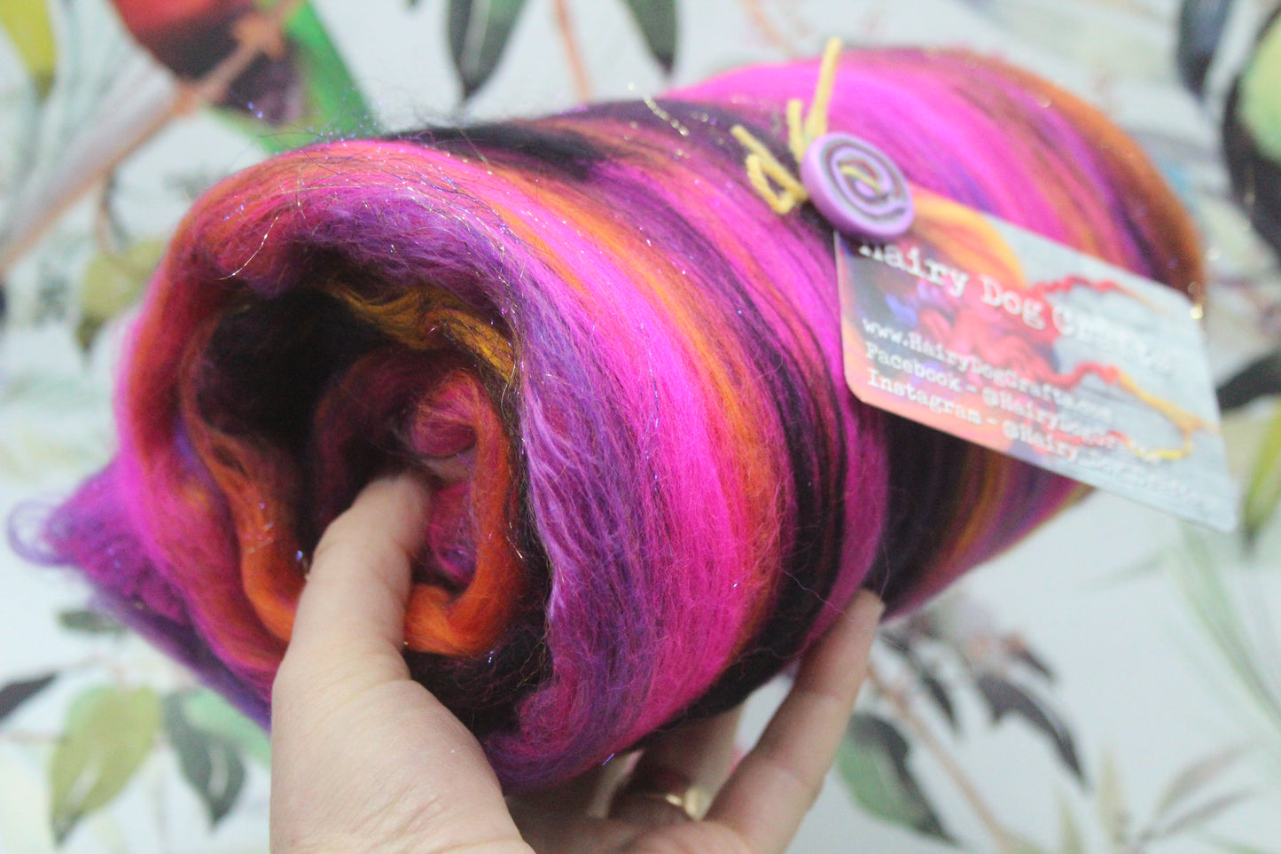 Merino Art Batt - Pink Yellow Purple Orange - 88 grams 3.1 oz - Wool for felting, spinning and weaving
