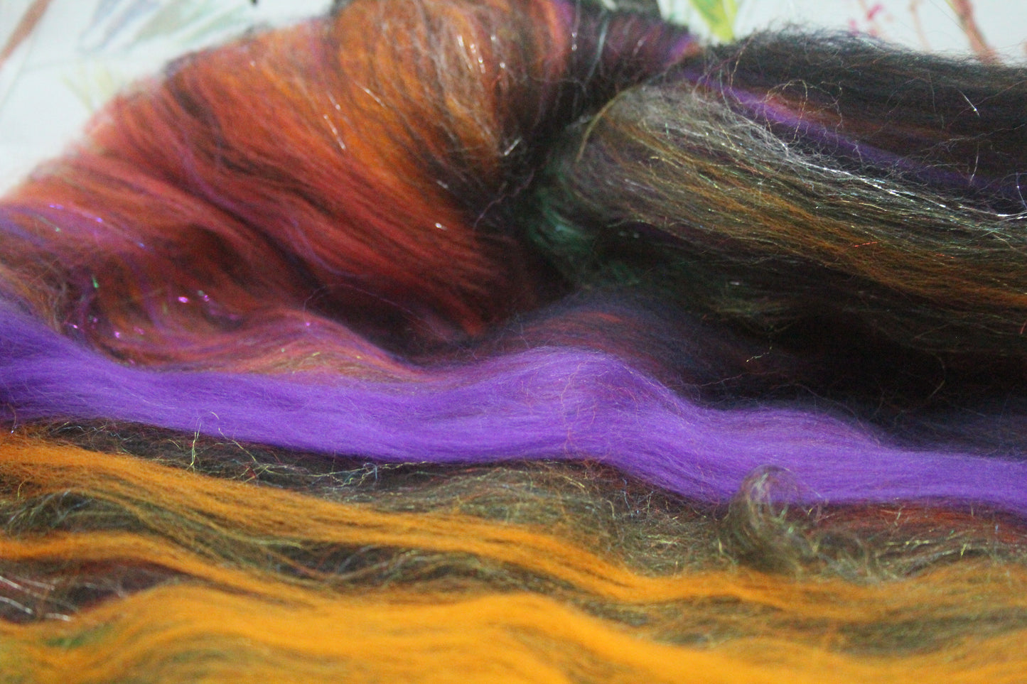 Merino Art Batt - Black Blue Purple Orange - 83 grams 2.9 oz - Wool for felting, spinning and weaving