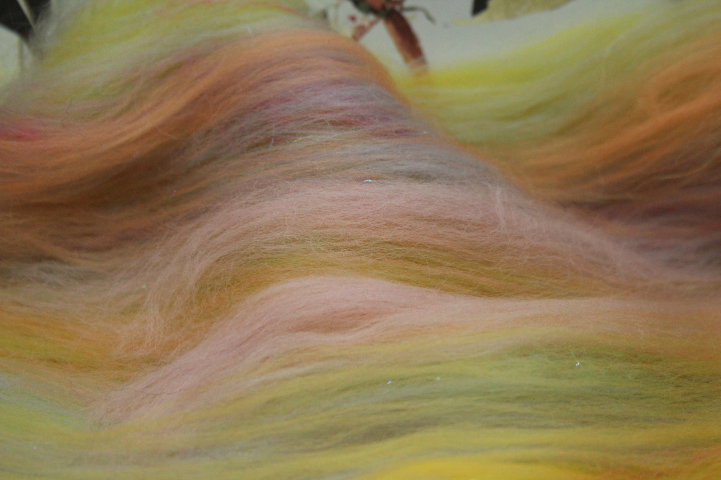 Merino Art Batt - Blue Pink Green Yellow - 90 grams 3.1 oz - Wool for felting, spinning and weaving