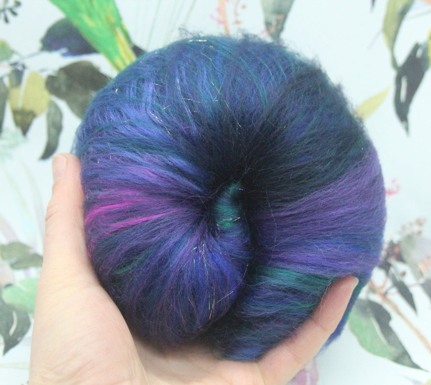 Merino Art Batt - Purple Blue Green - 62 grams 2.1 oz - Wool for felting, spinning and weaving