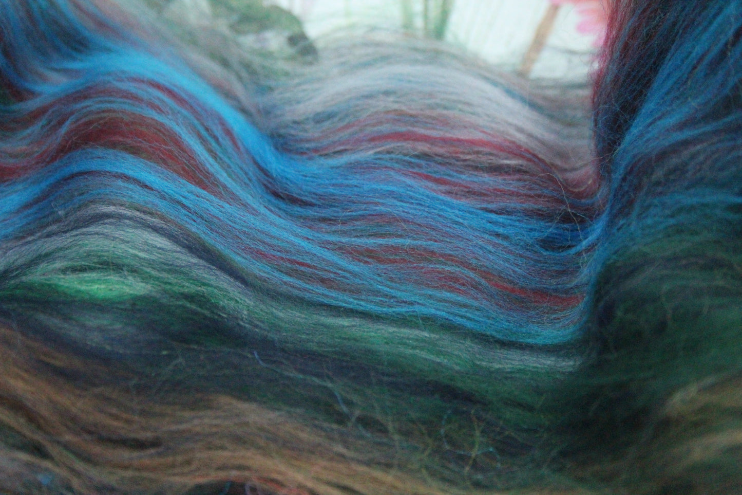 Merino Art Batt - Green Blue Brown Grey Purple Red - 51 grams 1.7 oz - Wool for felting, spinning and weaving