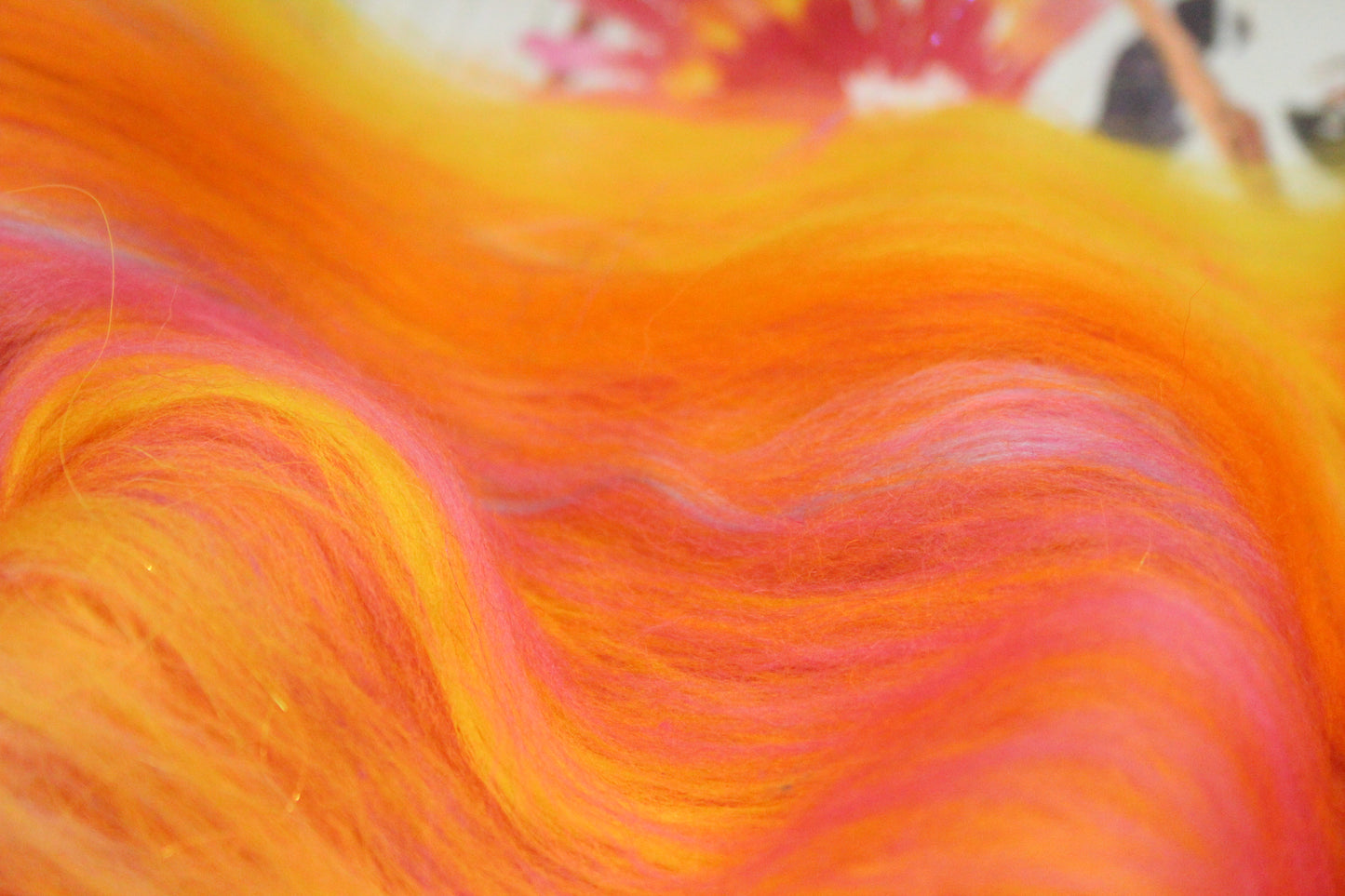 Merino Art Batt - Pink Orange - 59 grams 2 oz - Wool for felting, spinning and weaving
