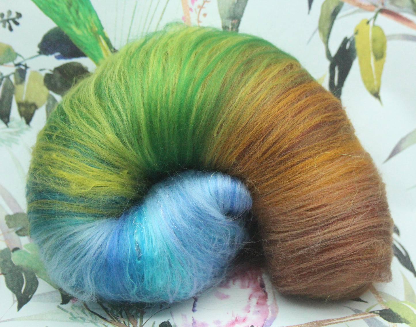 Merino Art Batt - Brown Green Blue - Sideways Colour Change - 76 grams 2.6 oz - Wool for felting, spinning and weaving