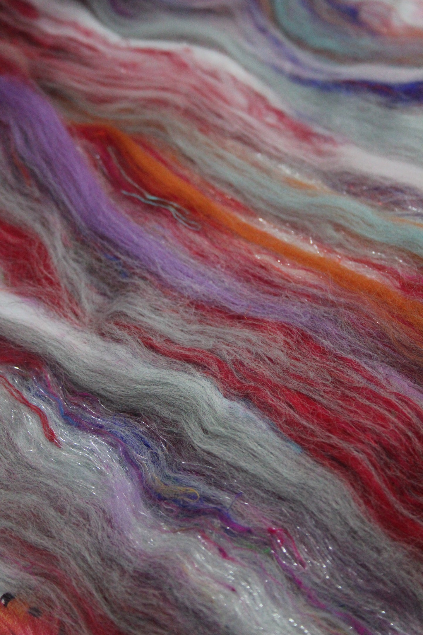 Merino Art Batt - Red Brown Grey Purple - 74 grams 2.6 oz - Wool for felting, spinning and weaving