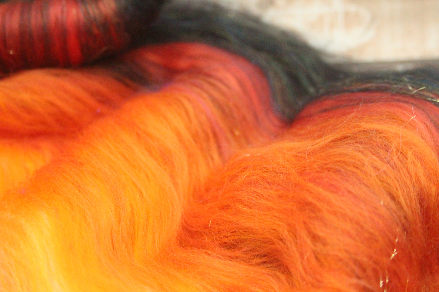 Merino Art Batt - Black Orange White - 41 grams 1.4 oz - Wool for felting, spinning and weaving