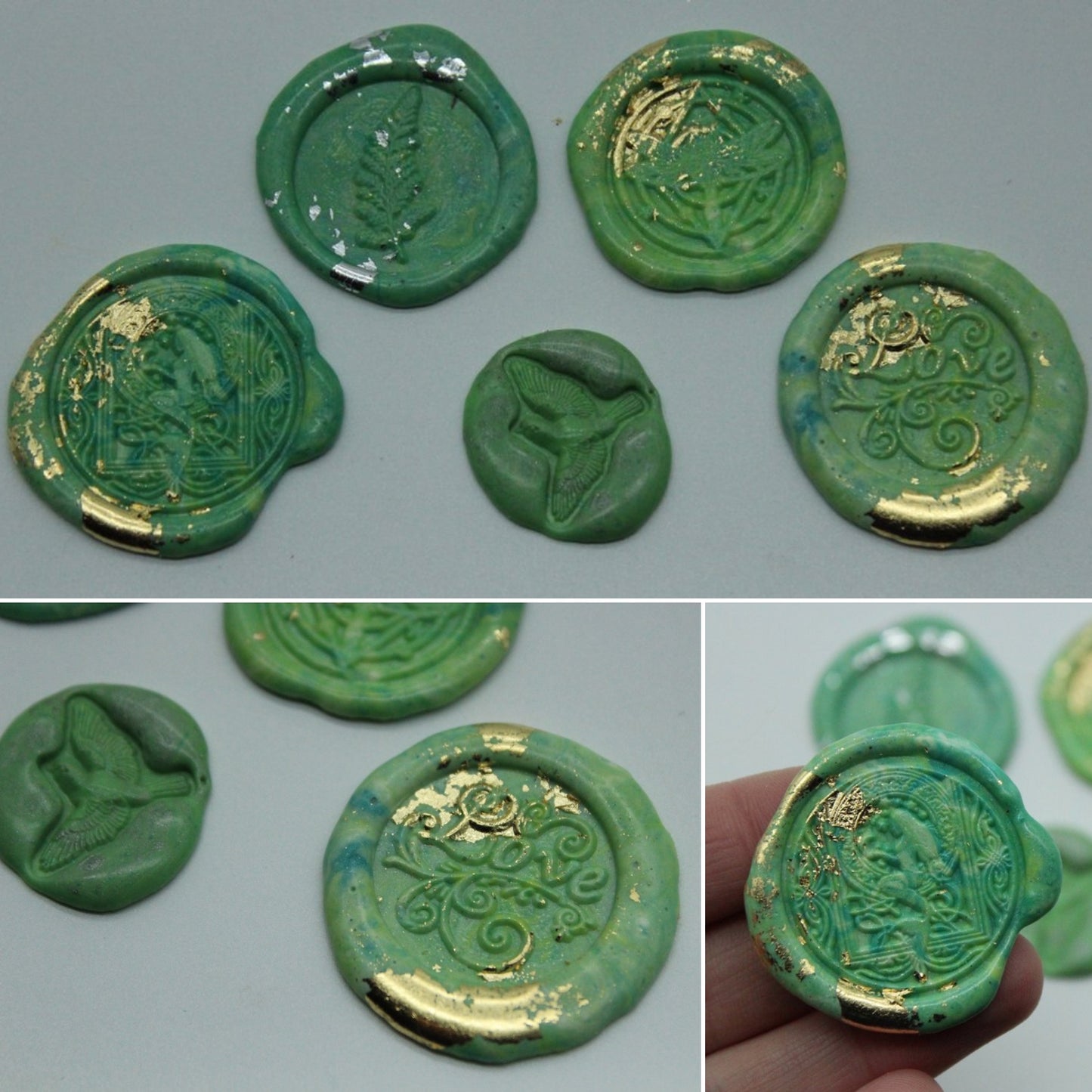 5 x Mix - Love, Fern, Dragon Fly, Bird, Mermaid - Self Adhesive Seals