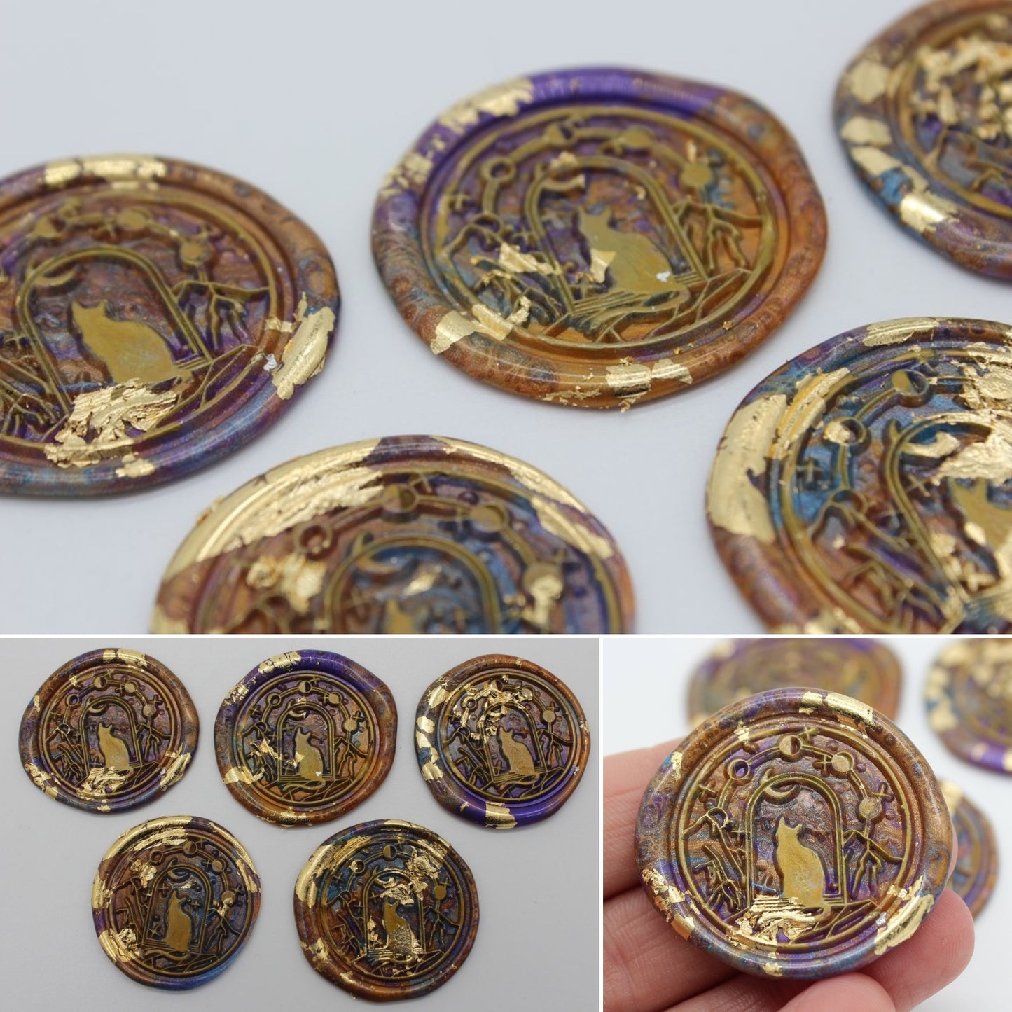 5 x Mystical Cat Design - Self Adhesive Seals
