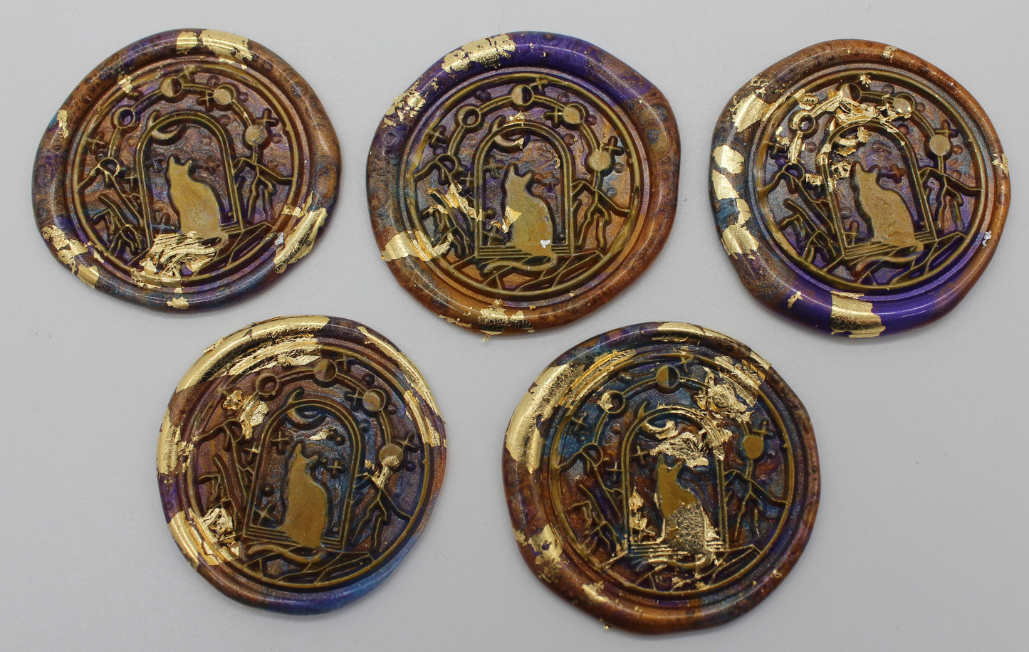 5 x Mystical Cat Design - Self Adhesive Seals