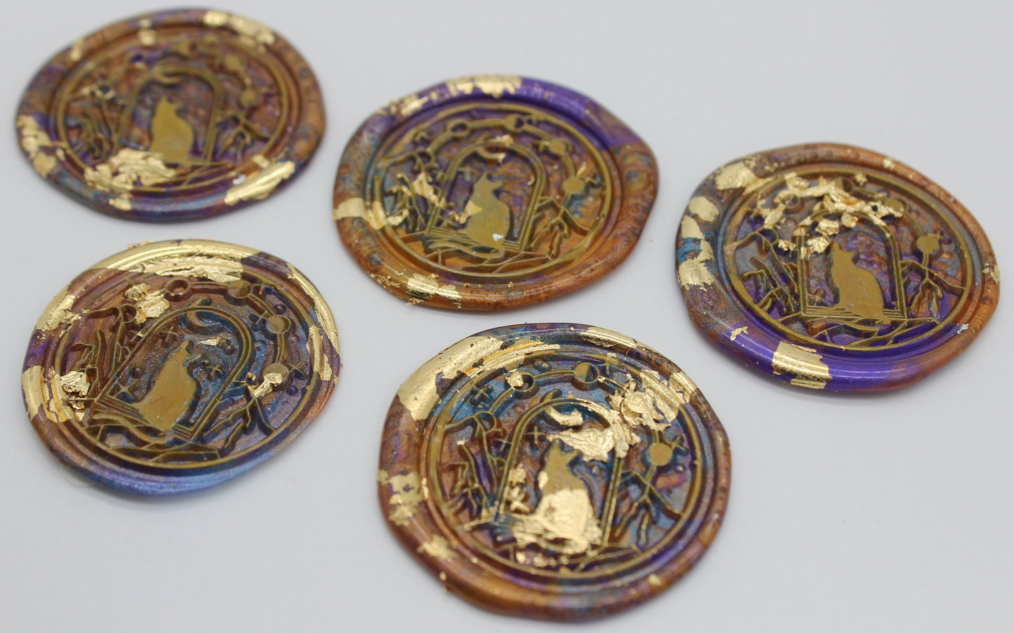 5 x Mystical Cat Design - Self Adhesive Seals