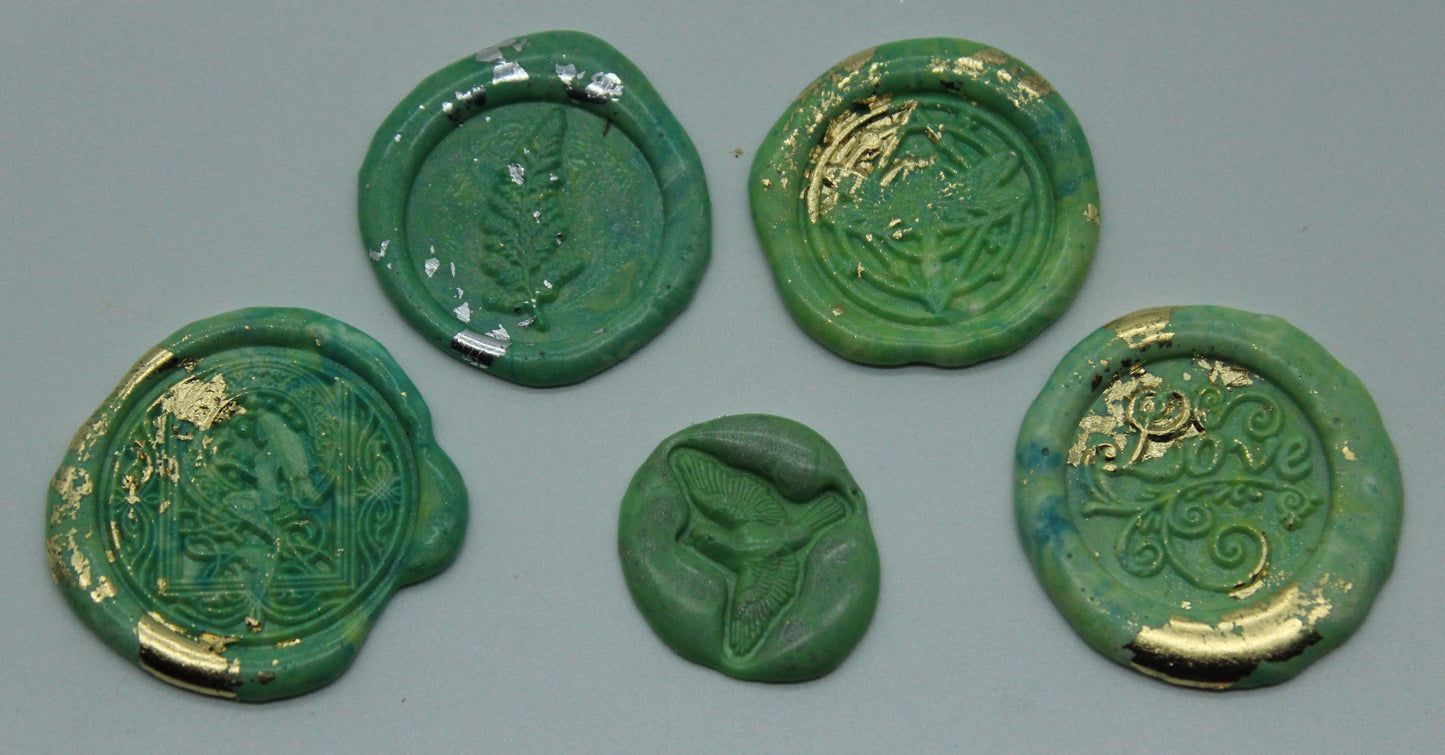 5 x Mix - Love, Fern, Dragon Fly, Bird, Mermaid - Self Adhesive Seals