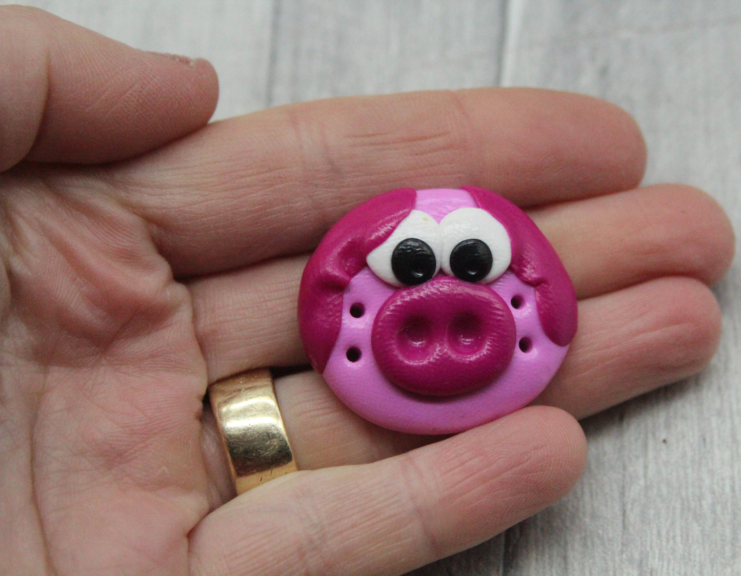 Pig face polymer clay button