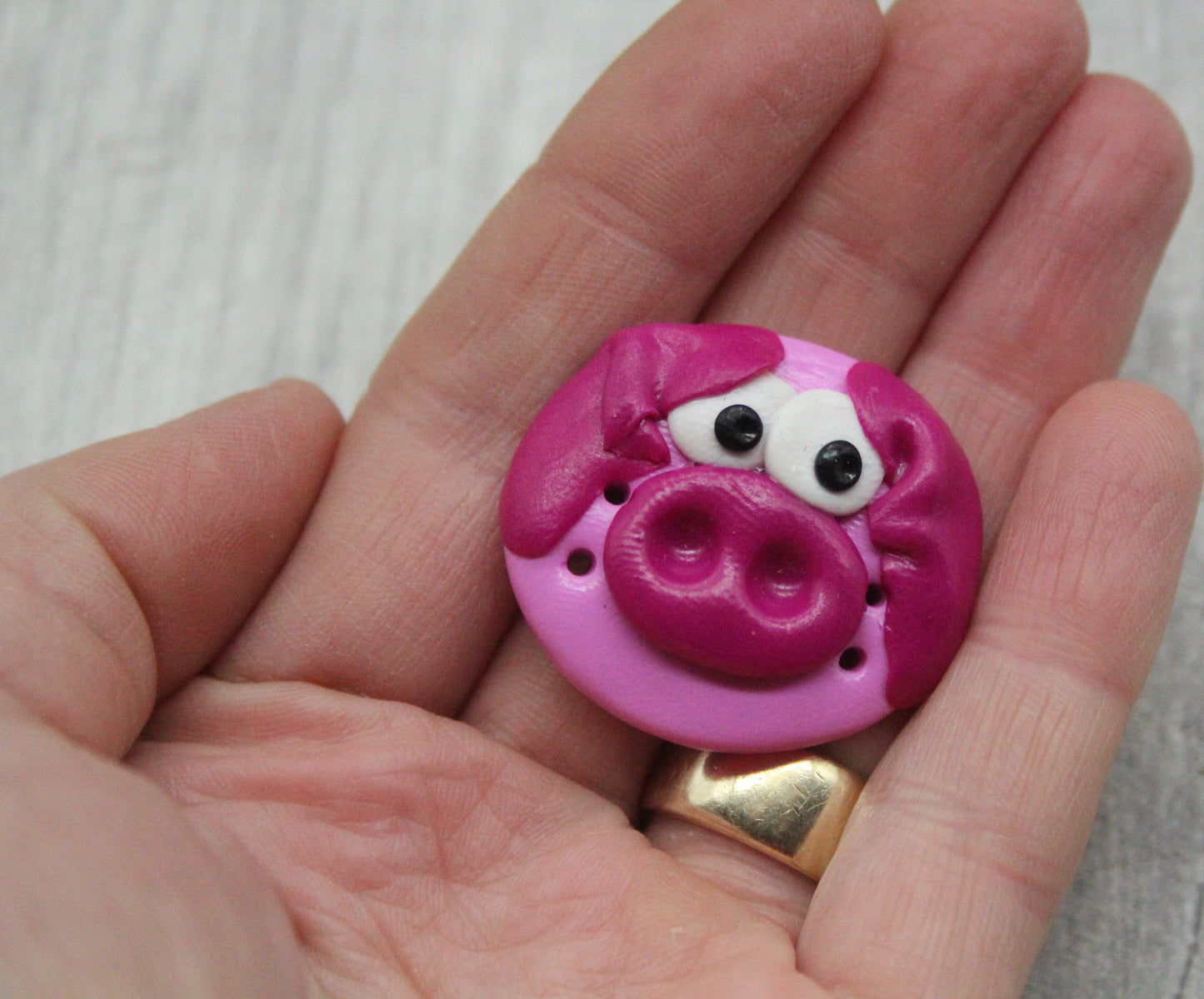 Pig polymer clay button