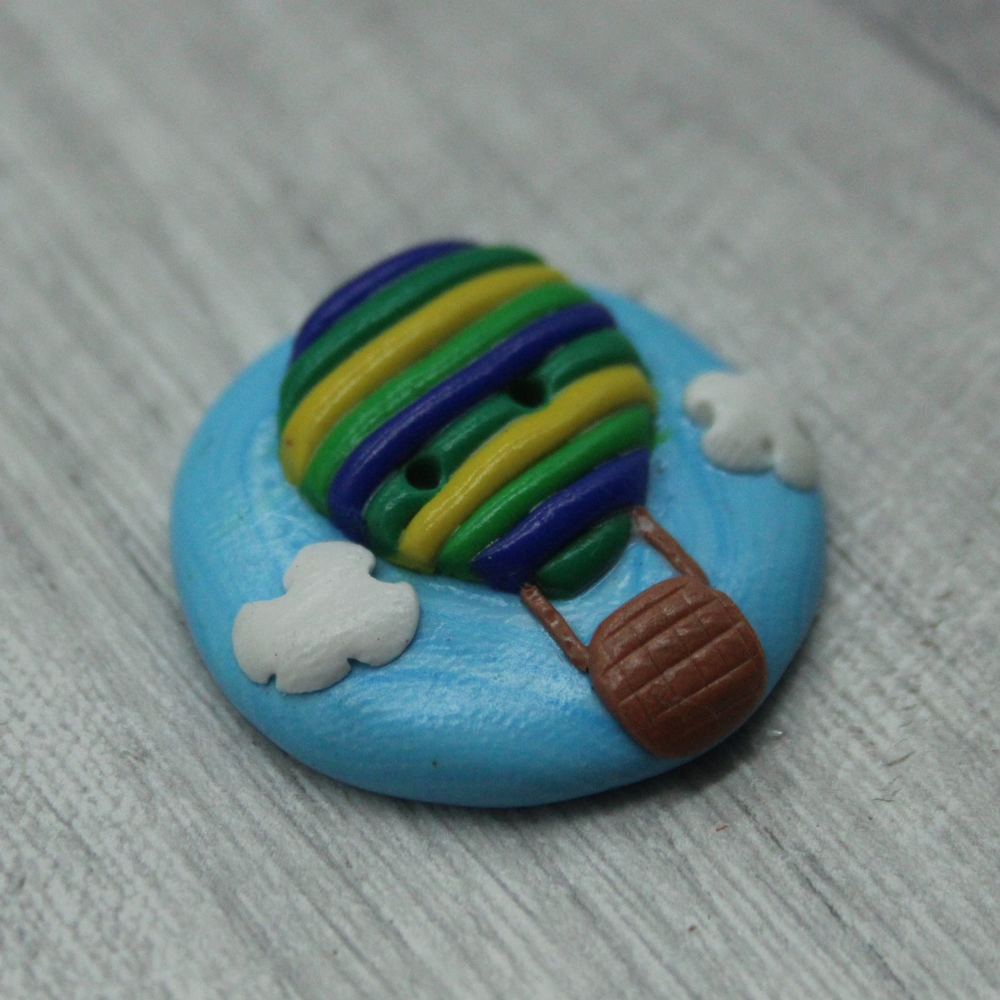 Hot air balloon polymer clay button